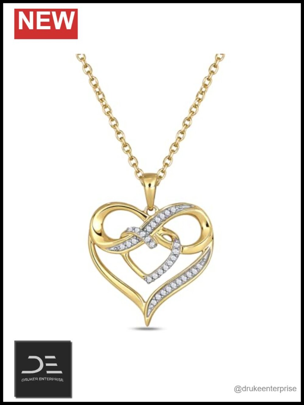 10K Solid Gold Diamond Heart Infinity Pendant Necklace 18in - Women's Fine